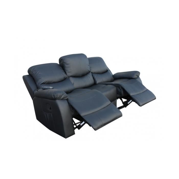 ECODE Canapé 3 places inclinable avec massage par ondulation vibrante, chaleur lombaire, similicuir ECO-8200/3 noir