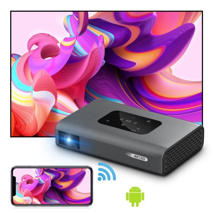 Videoprojecteur DLP Full HD 4K 1080P 3D BT Wifi Android 2Go+16Go Rétroprojecteur HDMI USB TF -Noir