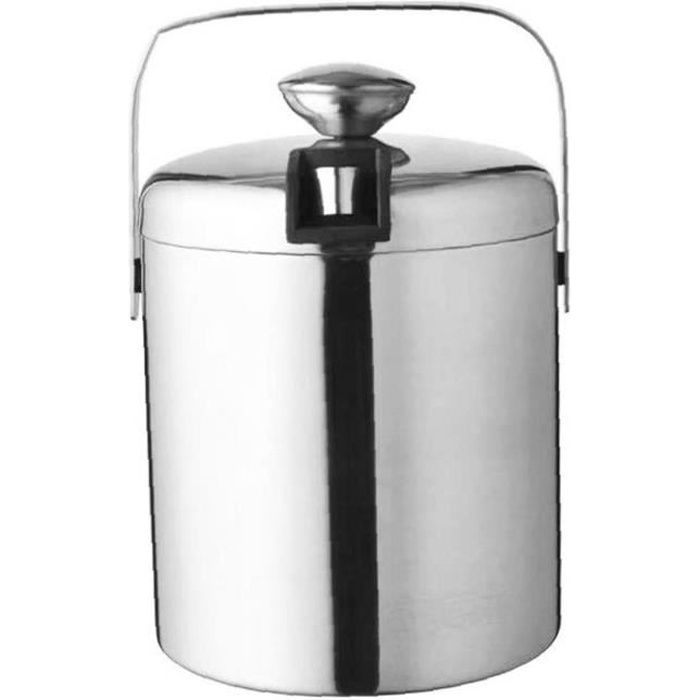 Seau à glace Bar Porte-glace double paroi isolé Ice Cube Conteneur avec couvercle et tenailles 1.3L