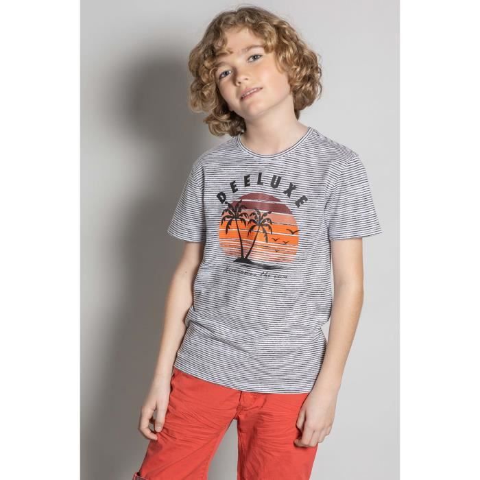 DEELUXE T-shirt rayé avec photo BAKA Black