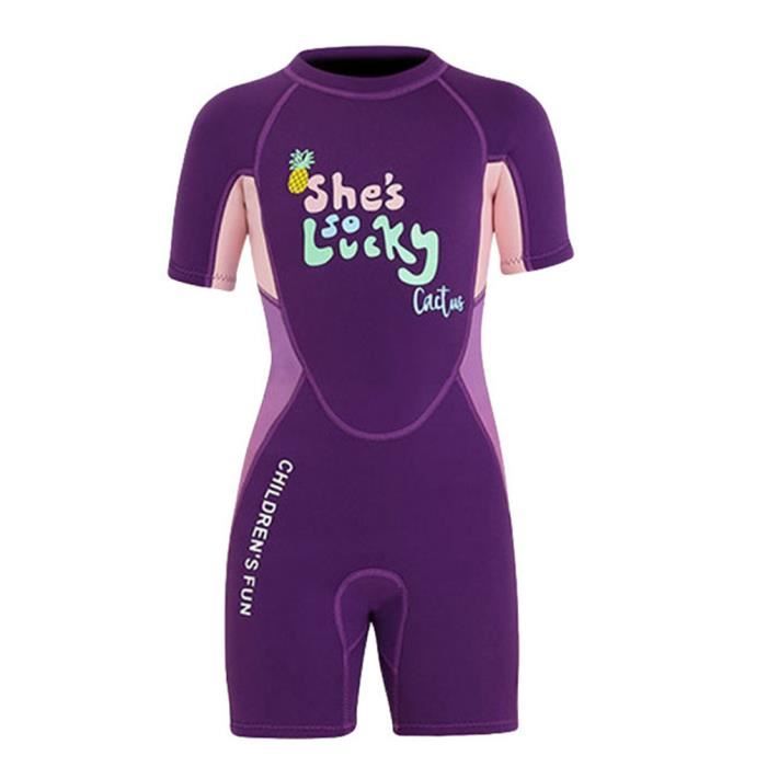 Combinaison Enfant 2,5 MM Néoprène Garçons Filles Combinaisons De Plongée Été Lettre Imprimée Chaleur Maillots De Bain Violet S