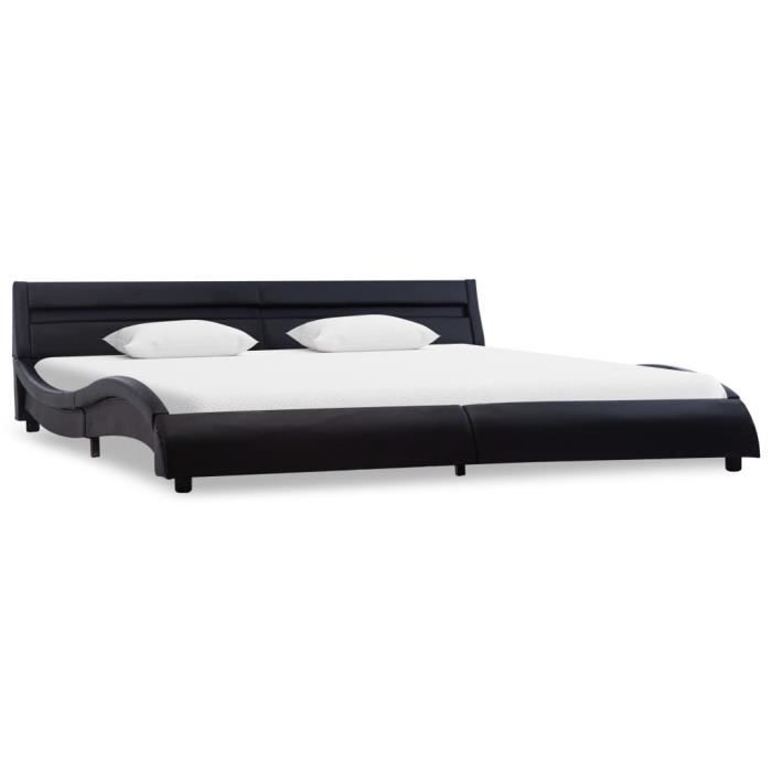 Lit adulte avec LED contemporain - Structure de lit Cadre de lit Noir - Similicuir 180 x 200 cm