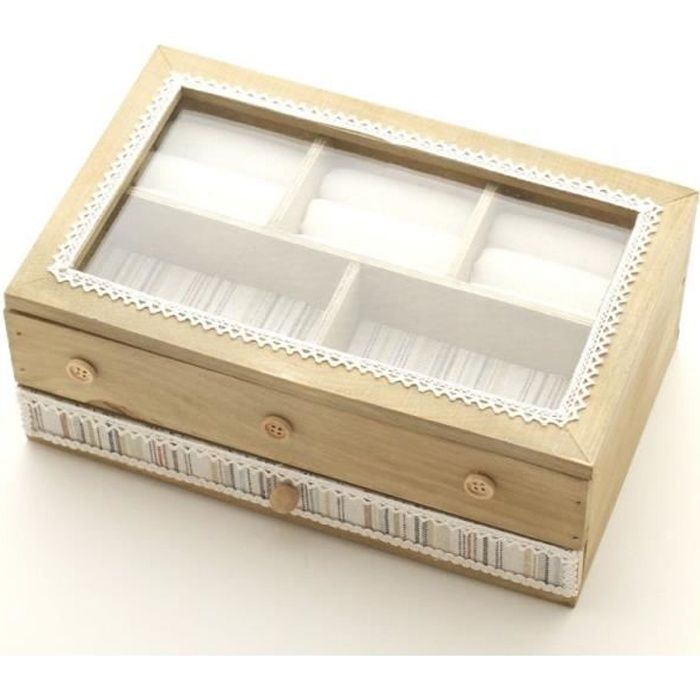 Boîte à bijoux coffret en bois bagues colliers bracelets avec tiroir Naturel