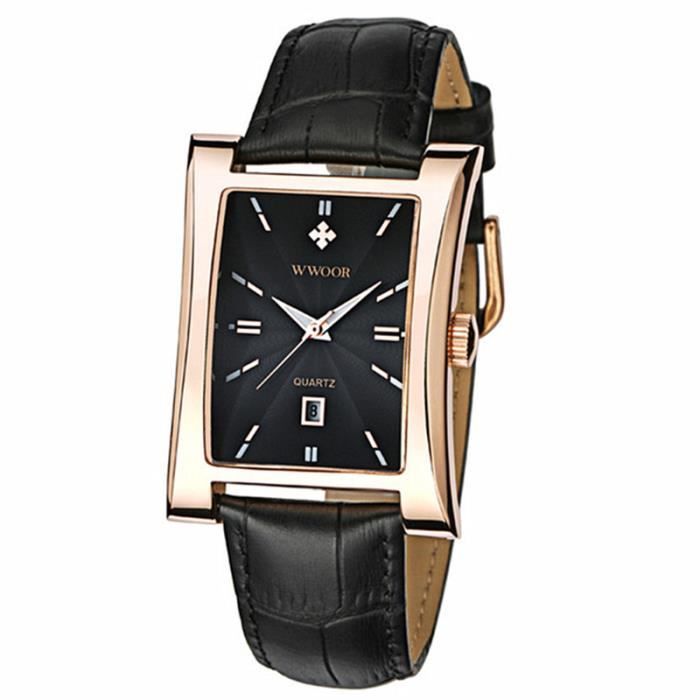 SHARPHY montre homme bracelet carre cuir date étanche