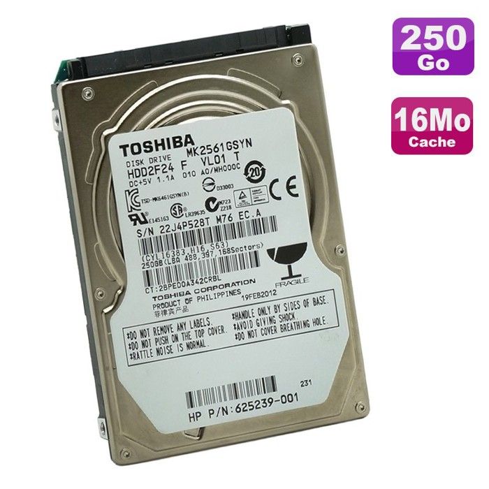Disque Dur PC Portable 250Go SATA 2.5- Toshiba MK2561GSYN 7200RPM 16Mo