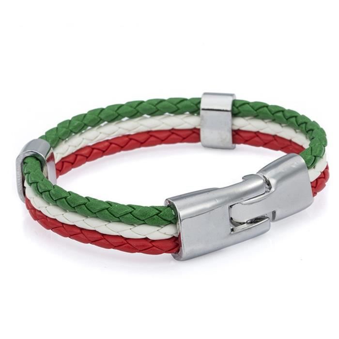 TRIXES Bracelet Tressé Thème Tricolore Italien Unisexe Vert Blanc Rouge 3 Brins pour Événements sportifs et Célébrations Nationales