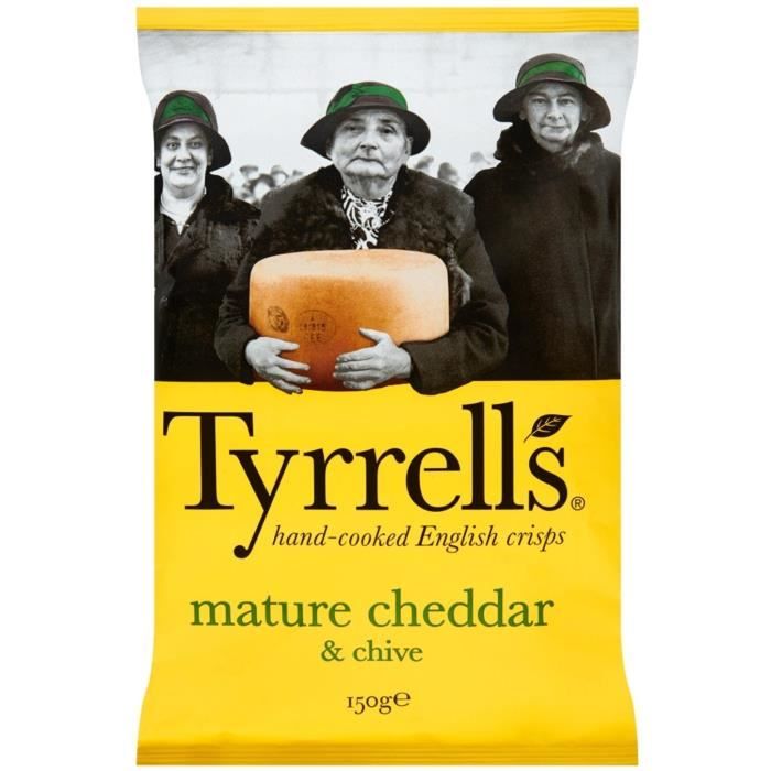 TYRRELL'S Chips de pommes de terre Lisses Sachet de Cheddar affiné et ciboulette - 150 g