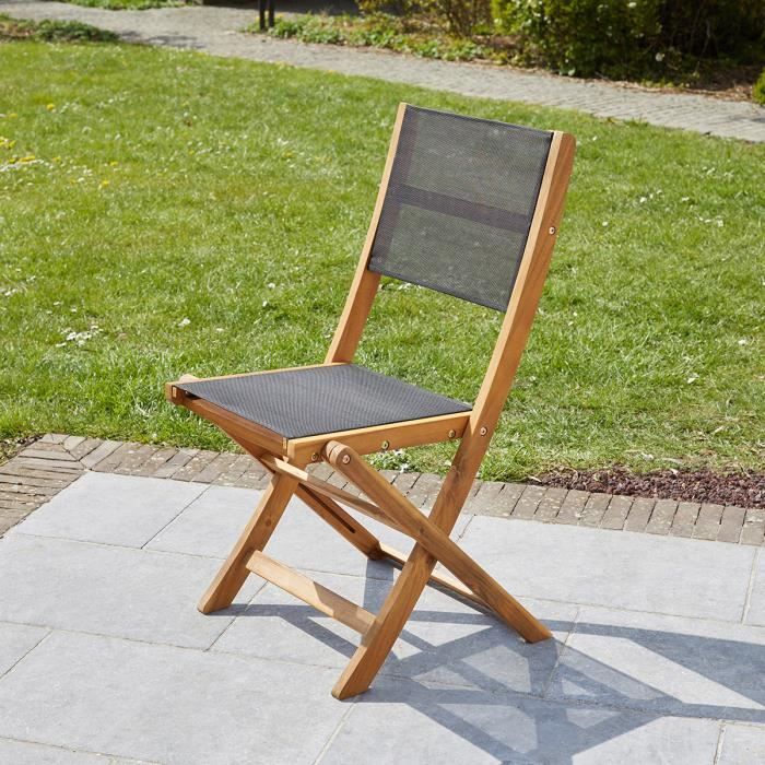 Chaise pliante en bois d'acacia et textilène noir Wilsa