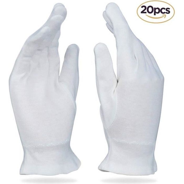 Gants Coton Blanc Lot de 10 paires Taille L pour feme