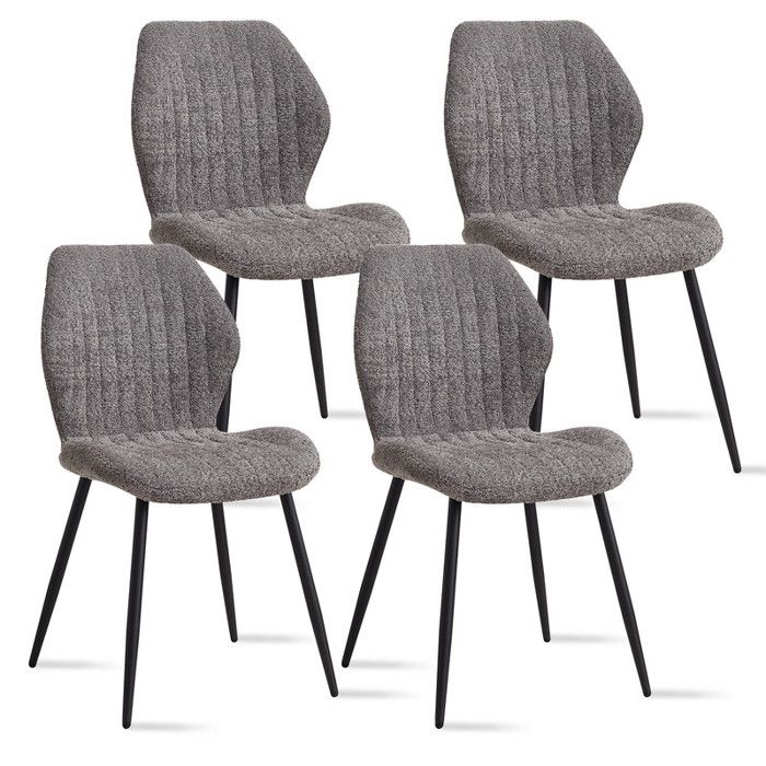 Chaises de salle à manger - Rétro - Lot de 4 - Chaises en lin - Pieds en métal - Confortable et élégant - Gris