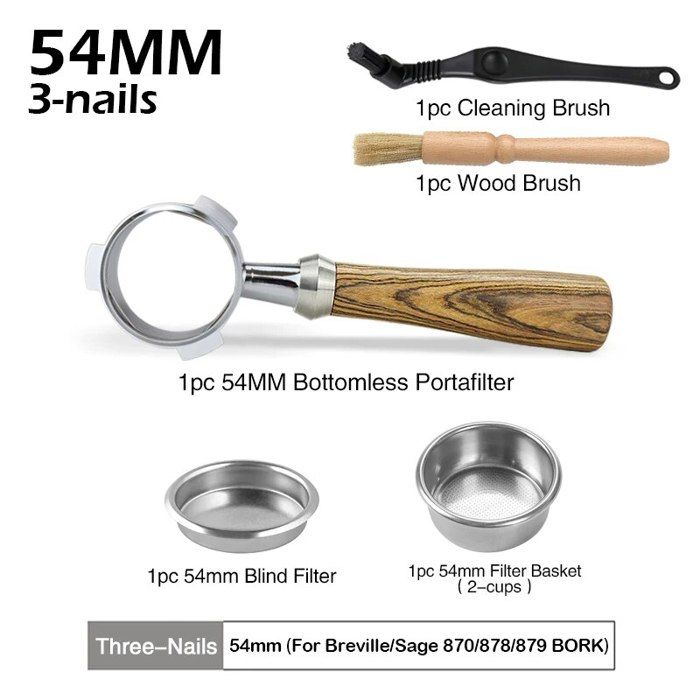 Porte-filtre Double Bec Sans Fond Pour Machine Expresso E61 – Poignée Bois Hêtre, Acier Inox 304, 58 Mm
