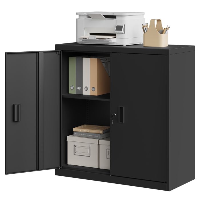 WOLTU Caisson Bureau Verrouillable Armoire Bureau Métallique avec Étagère Réglable 90x40x92cm Noir W0ATT0597
