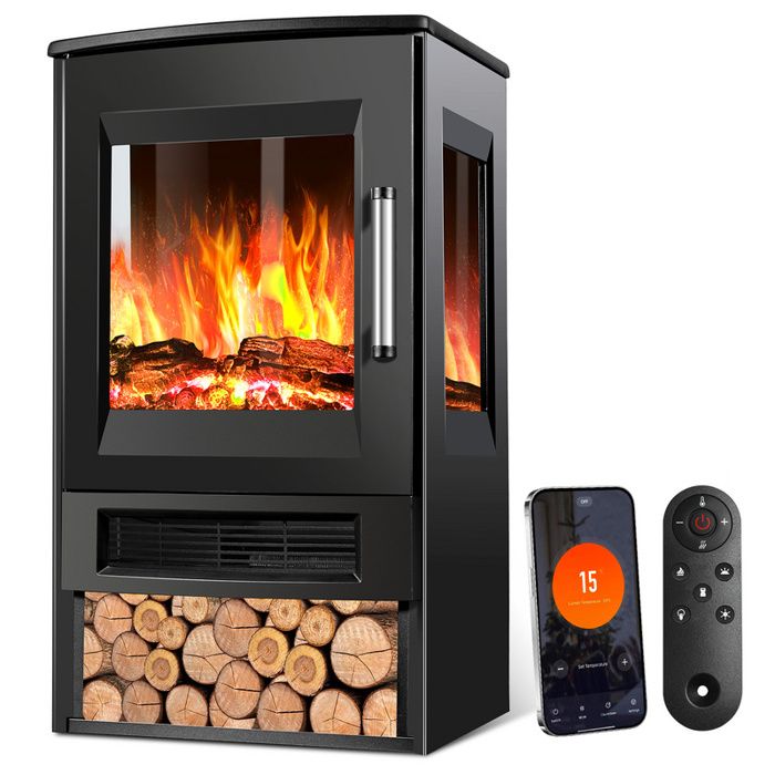 Riossad Cheminée Électrique Noir 900W/1800W Cheminée décorative CHEMINEE