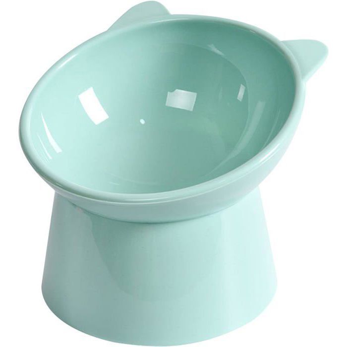 Gamelle surélevée inclinée - Gamelles pour chat respectueuses des moustaches et anti-vomissements (Gamelle haute pour chat - Vert)