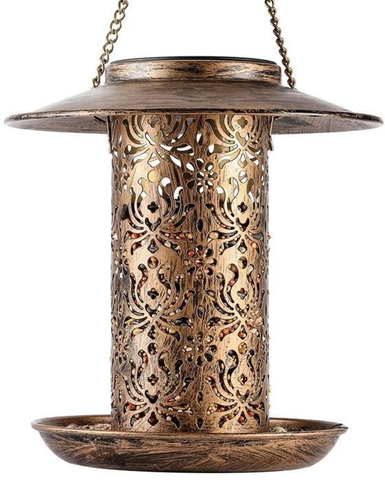 Meilleurs prix pour Mangeoire solaire pour oiseaux à suspendre en extérieur mangeoire en métal pour oiseaux sauvages pour lanterne de jardin solair