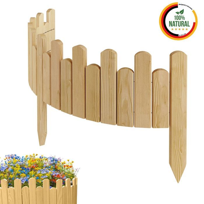 Floranica Rollborder Clôture Bois Pin 100 X 40 Cm Non-traité - Bordure Jardin Flexible