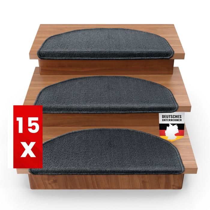 x 15 Tapis descalier London Anthracite 235 x 65 cm Demi-cercle