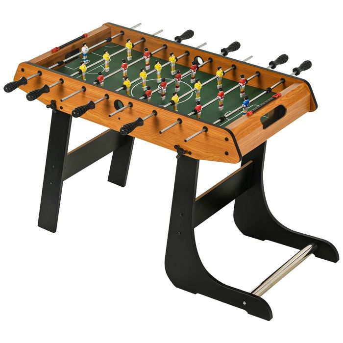 Table de babyfoot - HOMCOM - pliable - 2 balles fournies - poignées ergonomiques - 98 x 42 x 62 cm - marron et noir - Jeux - Jouets