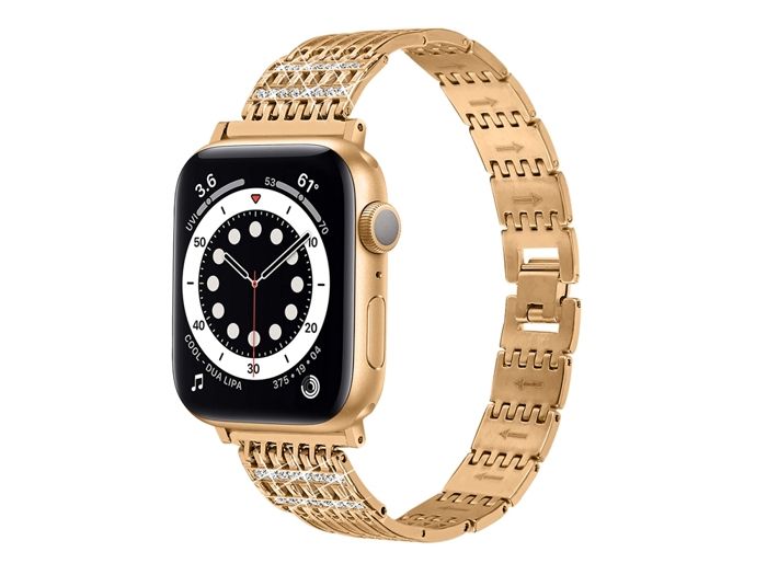 Bracelet pour Apple Watch 42/44/45mm en acier inoxydable Strass Dorée