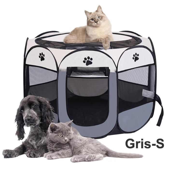 Meilleurs prix pour Parc pour Animaux Octogonal Pliable avec Maille Respirante tente Toit et Porte Zippés Gris S