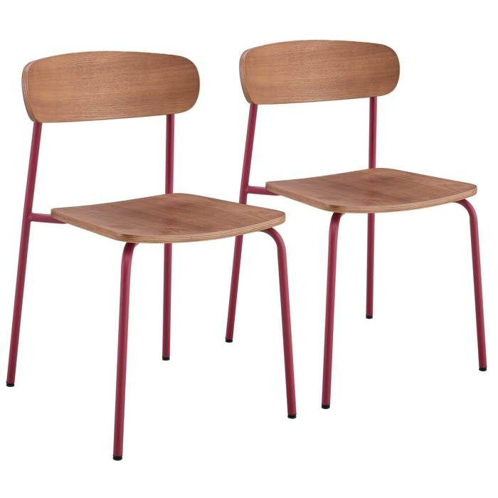 Lot de 2 chaises en bois bordeaux Lexy - Oviala