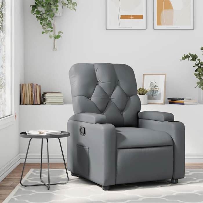 Printemps/été 2025 Fauteuil Relax SOLOMON Fauteuil inclinable Gris Similicuir - 74x86.5x93.5 cm LV4975