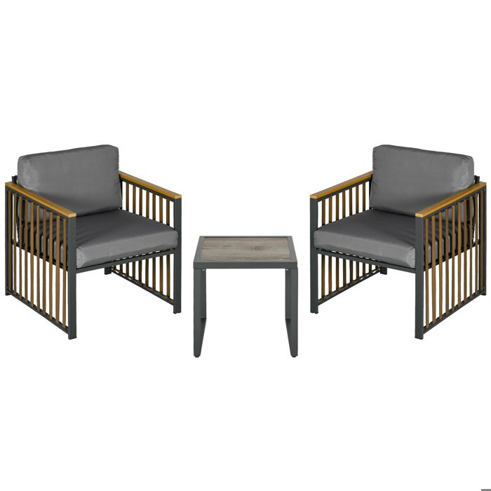 Outsunny Ensemble De Meubles De Jardin Pour 2 Personnes Ensemble De Table Basse Bistrot Avec 2 Chaises Pour Cour Et~1se15qv61i001
