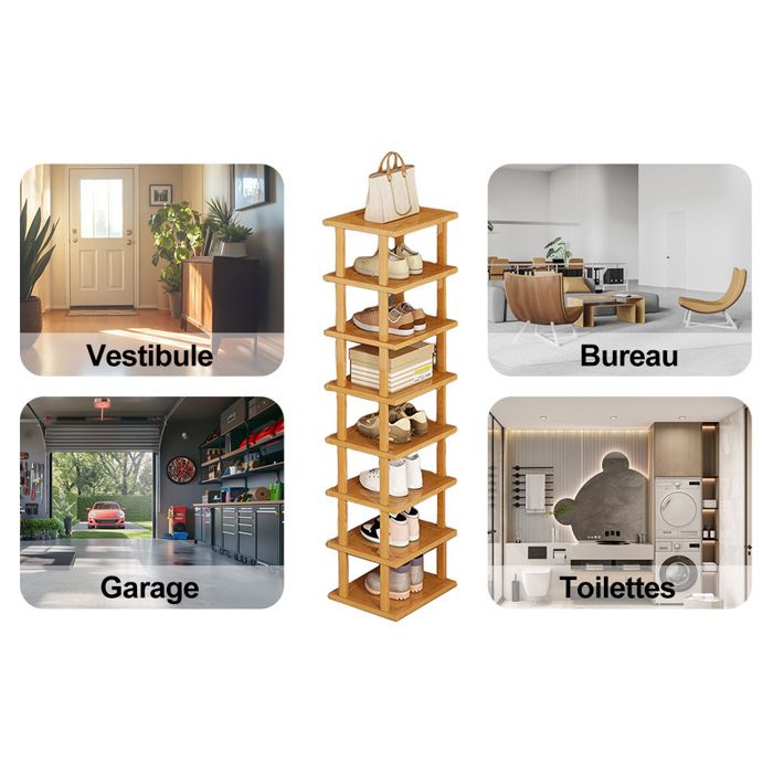 Meuble à chaussures 8 étagères en bois traité anti humidité montage facile sans outils solution durable pour corridor ou placard