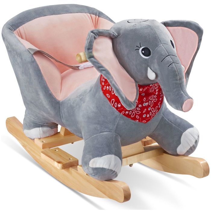 Jouet à bascule - TECTAKE - Éléphant à bascule en peluche avec effet sonore à partir de 12 mois 33 x 63 x 455 cm - Gris