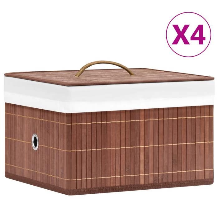 Boîtes de rangement en bambou - vidaXL - 4 pièces - 31x31x20 cm - Brun - Pliable - Doublure amovible