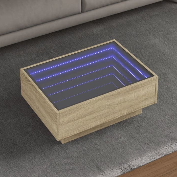 Table basse avec LED - VIDAXL - Chêne sonoma - 70x50x30 cm - Bois dingénierie - LED RVB - Capacité 30 kg