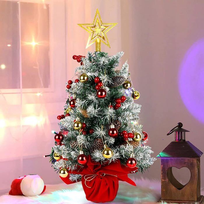 Mini Sapin De Noël 60 Cm Avec Base En Lin - Décoration De Table Artificielle Pour Fêtes - 7