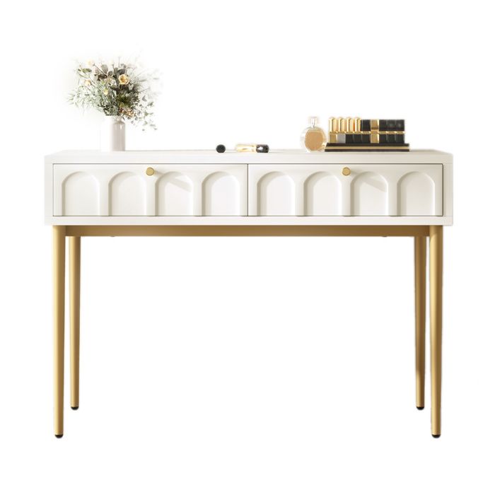Vanité 2 tiroirs blanc crème 76.5x100x45 cm avec plateau - Commode salle de bain rangement chambre avec panneaux latéraux