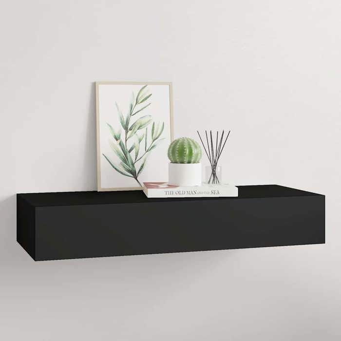 Étagère murale à tiroir - vidaXL - Noir - 60x235x10 cm - MDF et métal - Tiroir 495x18x55 cm - Capacité 10 kg