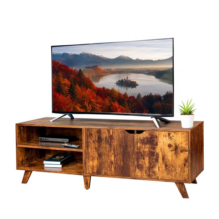 Relaxdays Meuble TV 6 compartiments jusquà 60 pouces H x L x P : 50 x 140 x 40 cm passage câbles brun