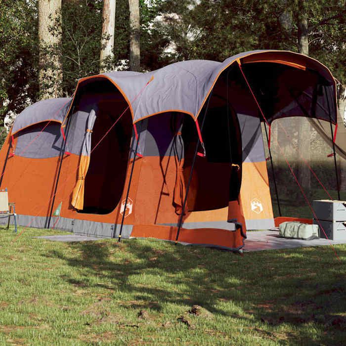 Tente familiale tunnel - vidaXL - 8 personnes - Gris et orange - Imperméable - 610x244x198 cm - Porche