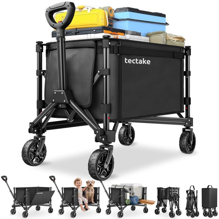 Chariot de transport - TECTAKE - Chariot SMARTRIDER pliable avec roues profilées poignée télescopique bâche 47 x 83 x 90 cm - Noir