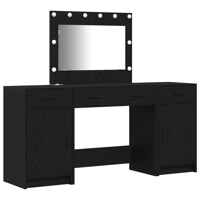 Coiffeuse moderne en chêne noir - vidaXL - 785x41x135 cm - Noir - Éclairage intégré - Deux grands tiroirs