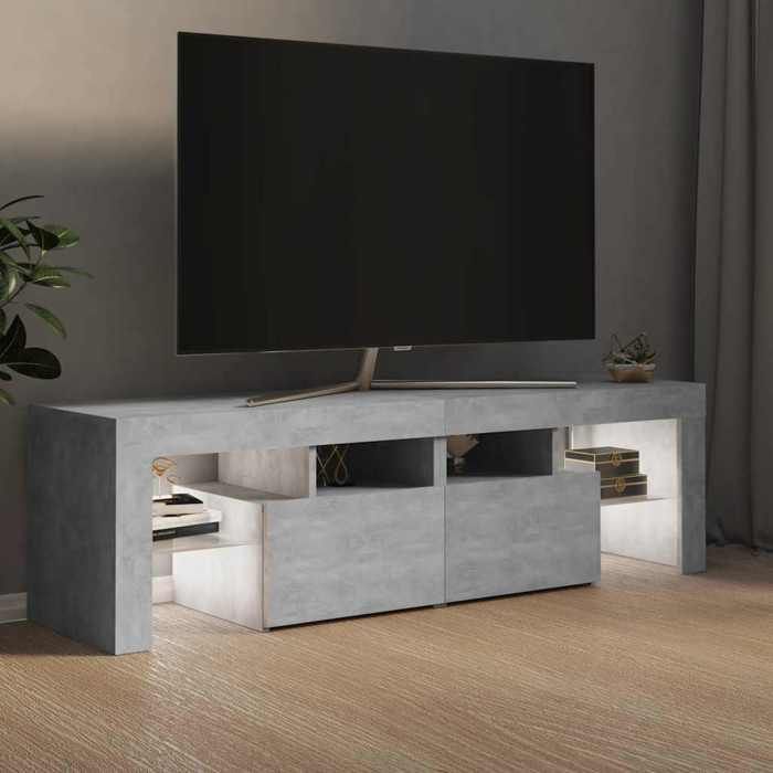 NEUF Armoire TV - Gris - Meuble TV - TABLE TV - avec lumières LED - Gris béton 140x365x40 cm - TT3524