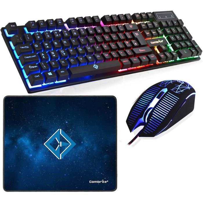 Ensemble Clavier + Souris Sans Fil Rétroéclairé - 7 Couleurs - Connexion 2,4 GHz - Compact Et Silencieux - Pour PC, Tablette - 12
