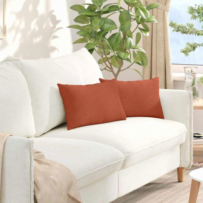 VIDAXL Lot de 2 coussins de canapé velours côtelé rouge orange 50 x 30 cm