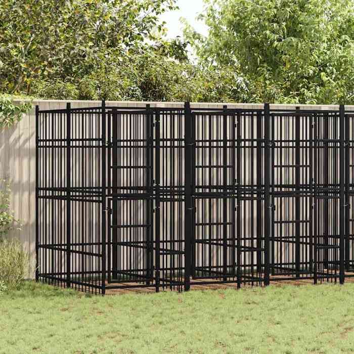Chenil dextérieur pour chiens - vidaXL - Acier enduit de poudre - 1106 m² - 576x192x200 cm - Noir - 2 portes