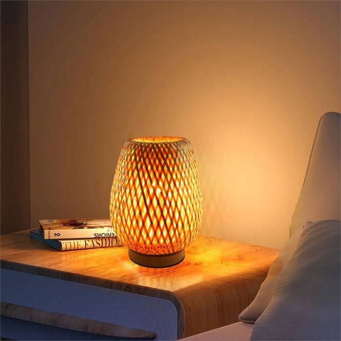 1 x Lampe De Chevet Bambou Tissage Lanterne Lampe De Table Style Rural Pour Salon Chambre Lumineuse Éclairage Style A - SMOTOP