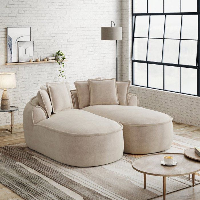 Canapé Double Chenille Design Nuage Sans Cadre Double Méridienne XL avec Coussins Aucun Montage pour Salon Marron Clair