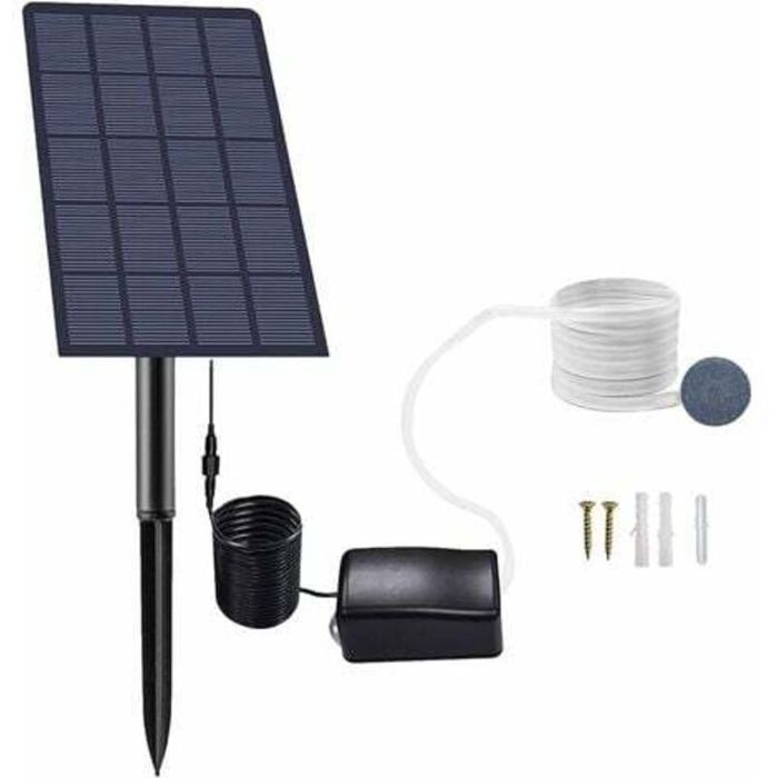 Pompe à oxygène solaire - Unbrand - Puissance 2.5W - Débit dair 08 l/min - Étanchéité IP65 - Pour étangs