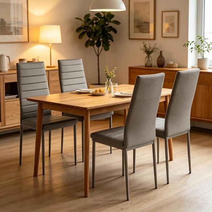 SUPFINE Lot de 4 Chaises Salle à Manger Chaises de Cuisine Moderne avec Dossier Haut Siège en PU Pieds en Acier Gris