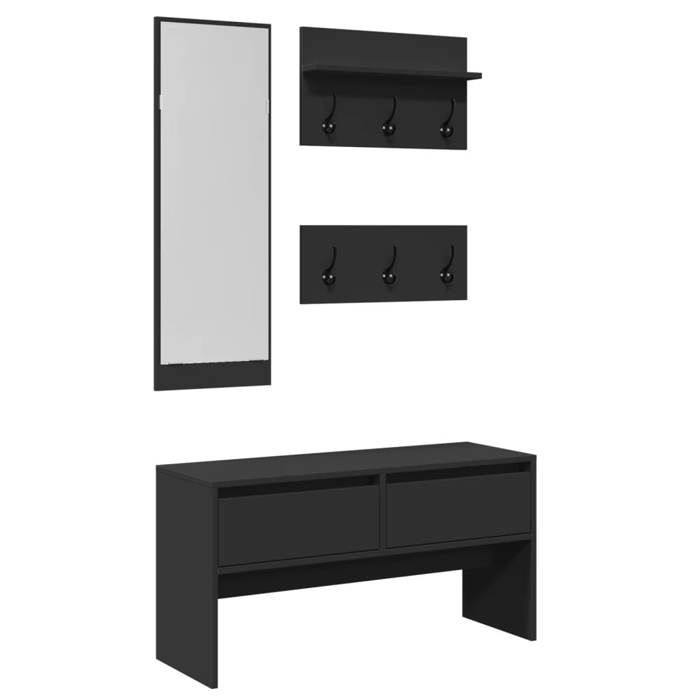 Noir Banc coffre - Ensemble de meubles de couloir 4 pcs - noir bois dingénierie m7231