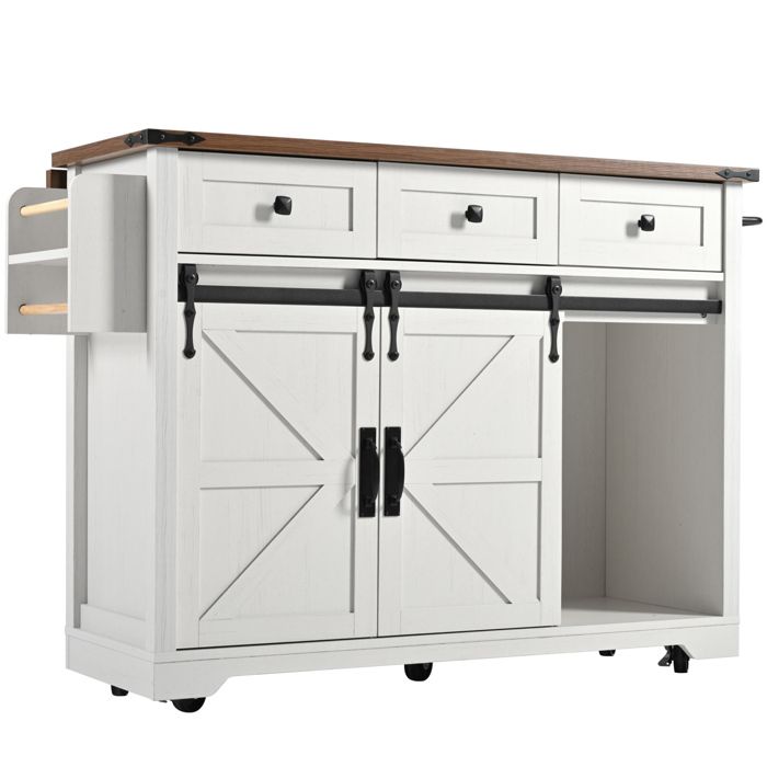 Îlot central de cuisine – desserte de cuisine – plateau rabattable – beige aspect bois – 140 cm
