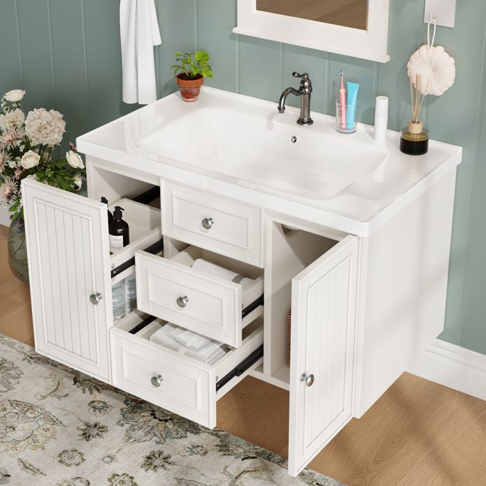Meuble sous-vasque mural 785x46x468 cm avec 3 tiroirs grand espace de rangement meuble de salle de bain avec lavabo MDF blanc