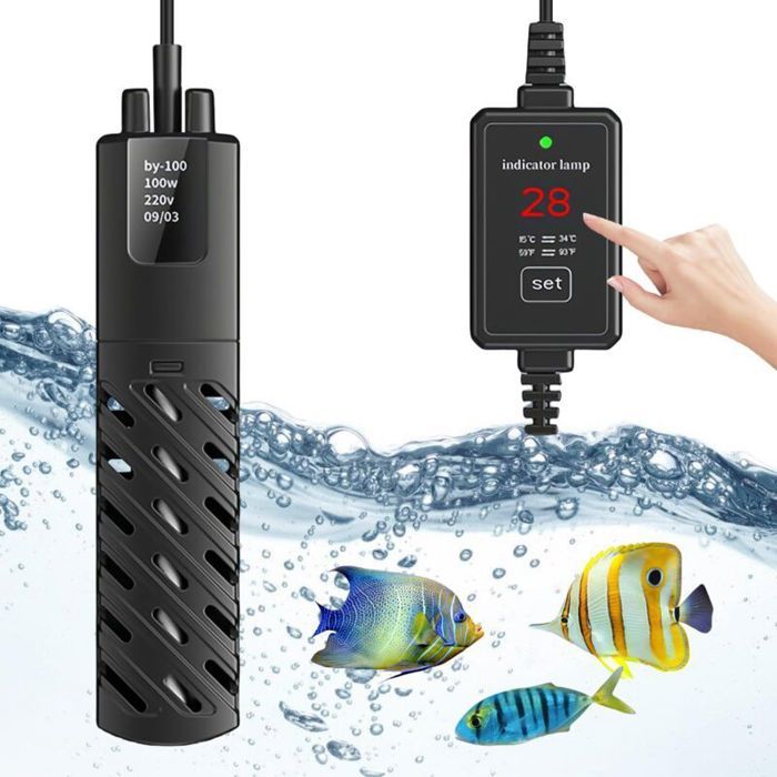 Chauffage daquarium numérique réglable 100 W avec affichage LED avec couvercle de protection et contrôleur pour poissons et tortues